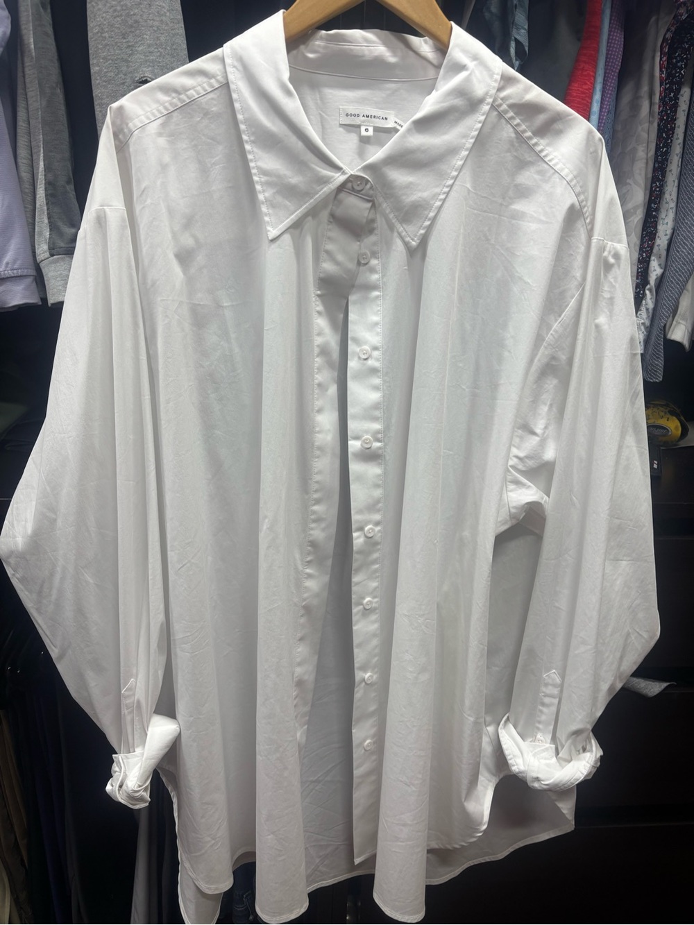 Good American White Oversized Button-Up Shirt